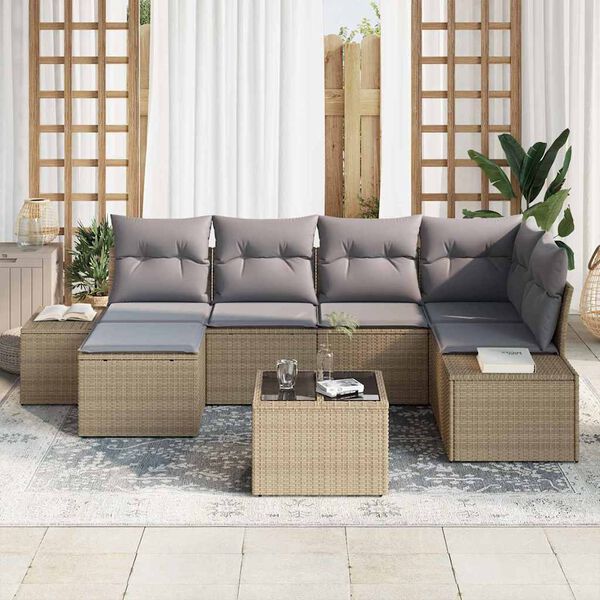 vidaXL Set Divano da Giardino 7 pcs Beige e grigio polyrattan