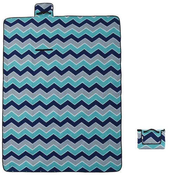 vidaXL Tovaglia da Picnic Pieghevole A Onde Blu 200x150 cm in Velluto