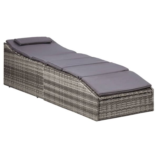 vidaXL Lettino Prendisole con Cuscino in Polyrattan Grigio