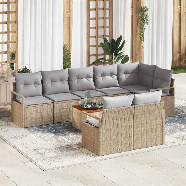 vidaXL Set Divano da Giardino con cuscino 9 pcs Beige polyrattan