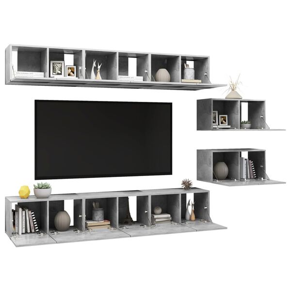 vidaXL Mobili Porta TV 8 pz Grigio Cemento in Legno Multistrato