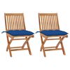vidaXL Sedie pieghevoli, 2 pezzi, con cuscini blu, in legno massello di teak.