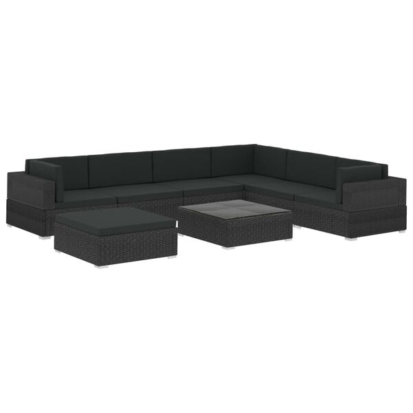 vidaXL Set Divani da Giardino 8 pz con Cuscini in Polyrattan Nero