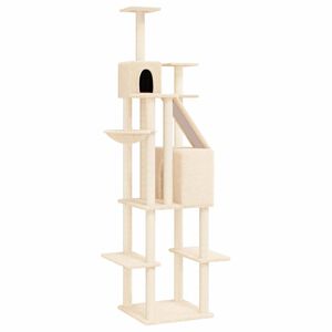 vidaXL Albero per Gatti con Tiragraffi in Sisal Crema 201 cm