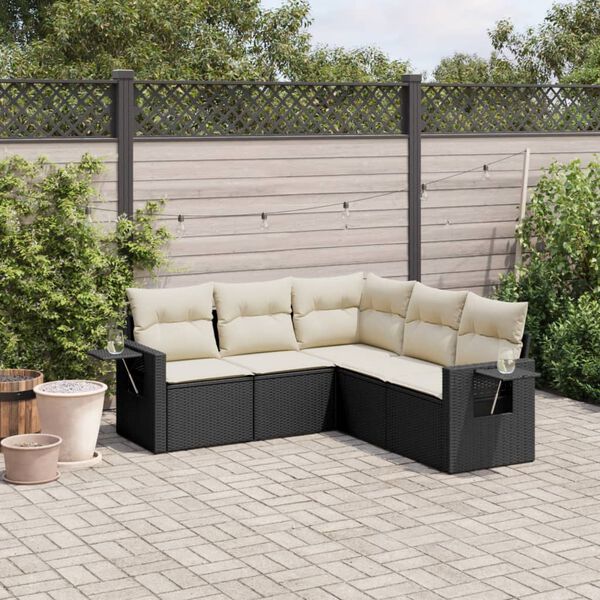 vidaXL Set Divani da Giardino 5 pz con Cuscini in Polyrattan Nero
