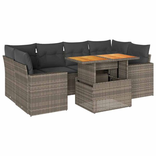 vidaXL Set Divani da Giardino 7 pz con Cuscini Grigio in Polyrattan