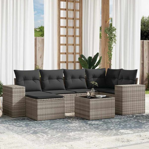 vidaXL Set Divani da Giardino 7pz con Cuscini Grigio Chiaro Polyrattan