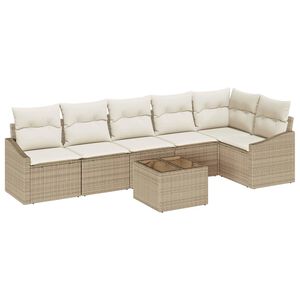 vidaXL Set Divano da Giardino 7 pcs Beige e Crema polyrattan