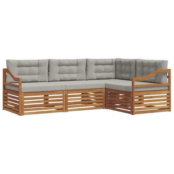 vidaXL Set di divani da esterno 4 pcs Grigio Naturale e Chiaro