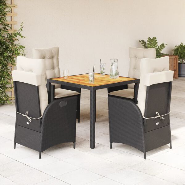 vidaXL Set da Pranzo da Giardino 5 pz Nero con Cuscini in Polyrattan