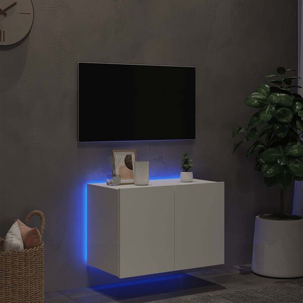 vidaXL Mobile TV a Parete con Luci LED Bianco 60x35x41 cm