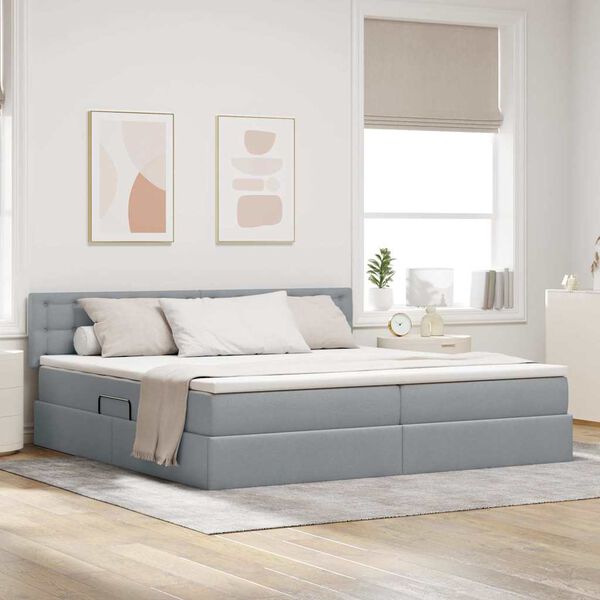 vidaXL Letto con contenitore e LED Grigio chiaro 200 x 200 cm Tessuto