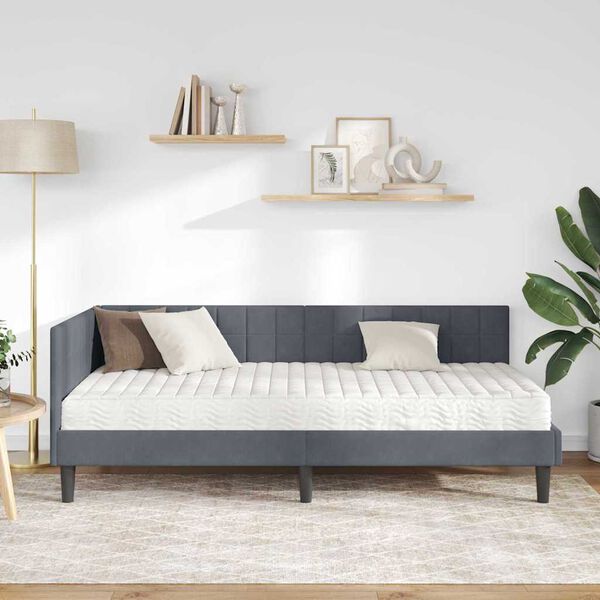 vidaXL Struttura Letto Angolare con Materasso 2 pcs Grigio Velluto