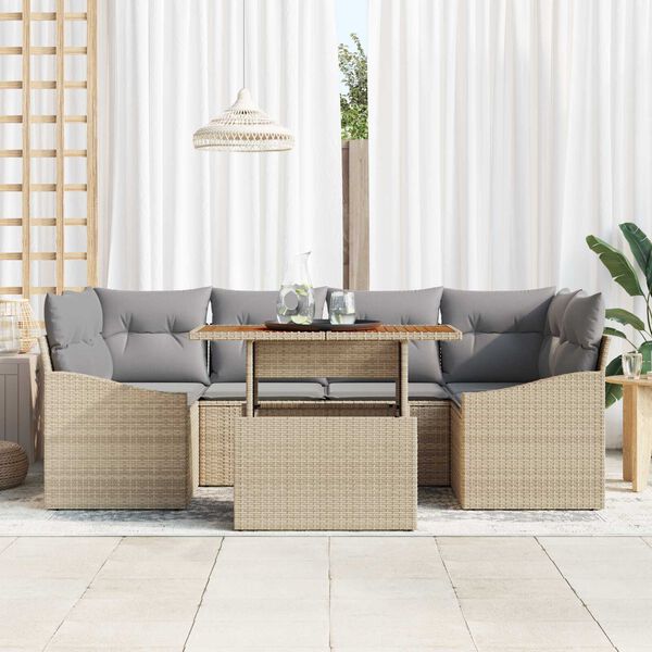 vidaXL Set Divano da Giardino 7 pcs Beige Poly Rattan