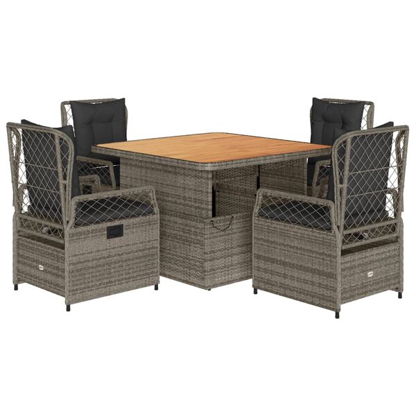 vidaXL Set da Pranzo da Giardino 5 pz con Cuscini in Polyrattan Grigio