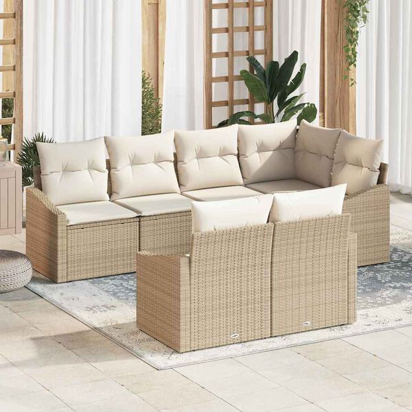 vidaXL Set Divano da Giardino 7 pcs Beige Poly Rattan