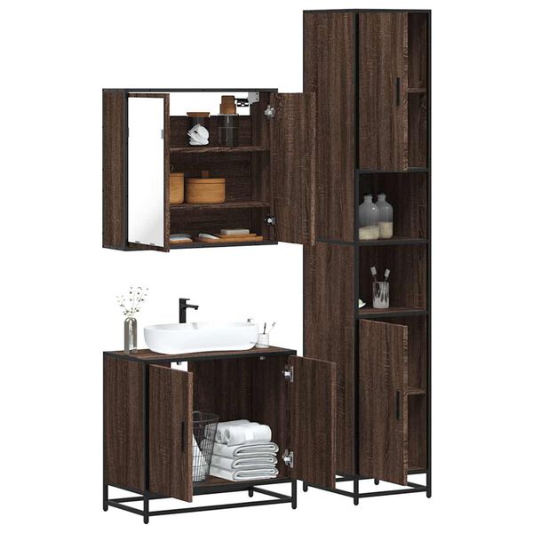 vidaXL Set Mobili da Bagno 3 pz Rovere Marrone in Legno Multistrato