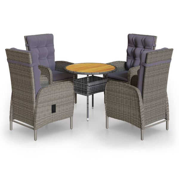 vidaXL Set da Bistrot per Giardino 5 pz in Polyrattan Grigio