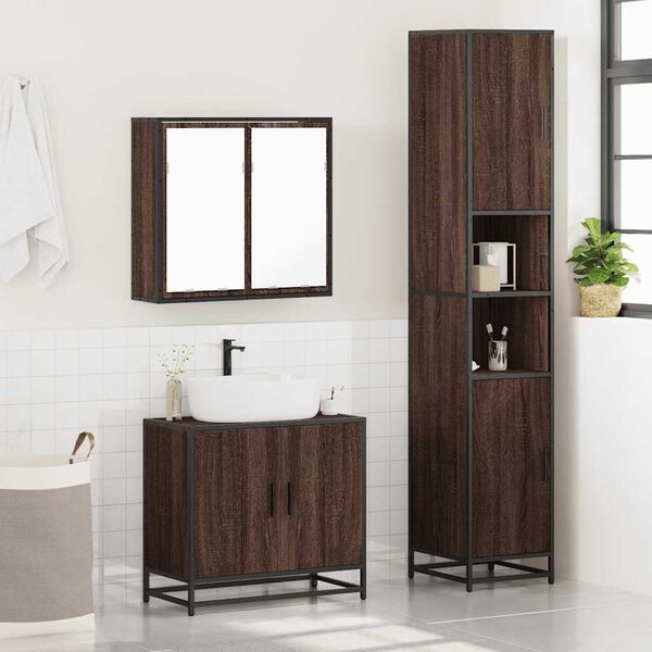 vidaXL Set Mobili da Bagno 3 pz Rovere Marrone in Legno Multistrato