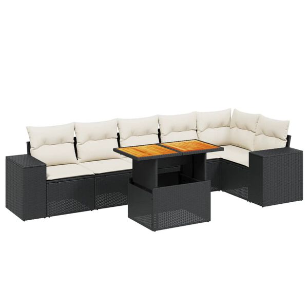 vidaXL Set Divani da Giardino con Cuscini 7pz Nero Polyrattan