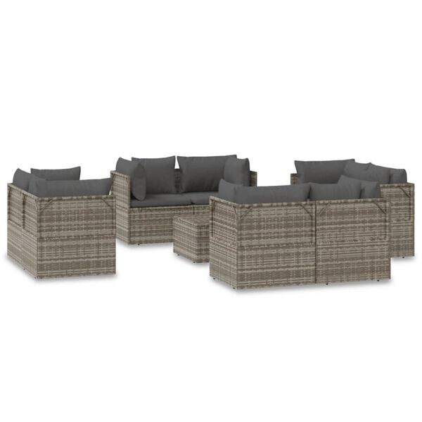 vidaXL Set Divani da Giardino 9 pz con Cuscini in Polyrattan Grigio