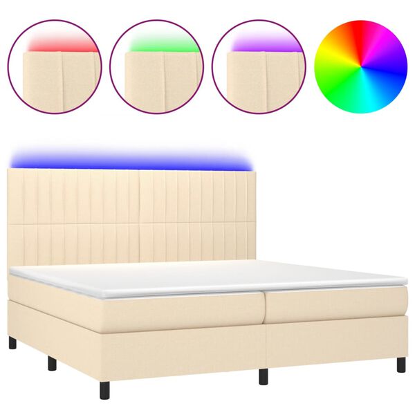 vidaXL Letto a Molle Materasso e LED bianco 200x200cm in Tessuto