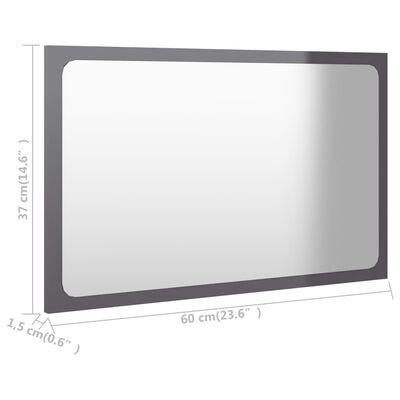 vidaXL Specchio da Bagno Grigio Lucido 60x1,5x37 cm Legno Multistrato