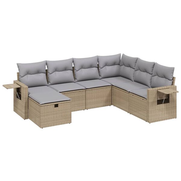 vidaXL Set Divano da Giardino 7 pz con Cuscini Beige Misto Polyrattan