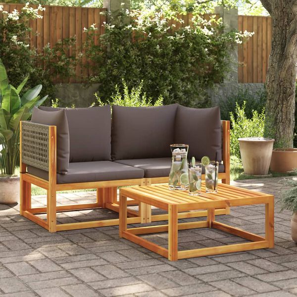 vidaXL Divani da Giardino Angolari con Cuscini 2 pz in Legno di Acacia e Rattan