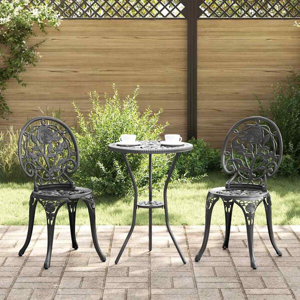 vidaXL Set Bistro da Giardino 3 pcs Nero Alluminio