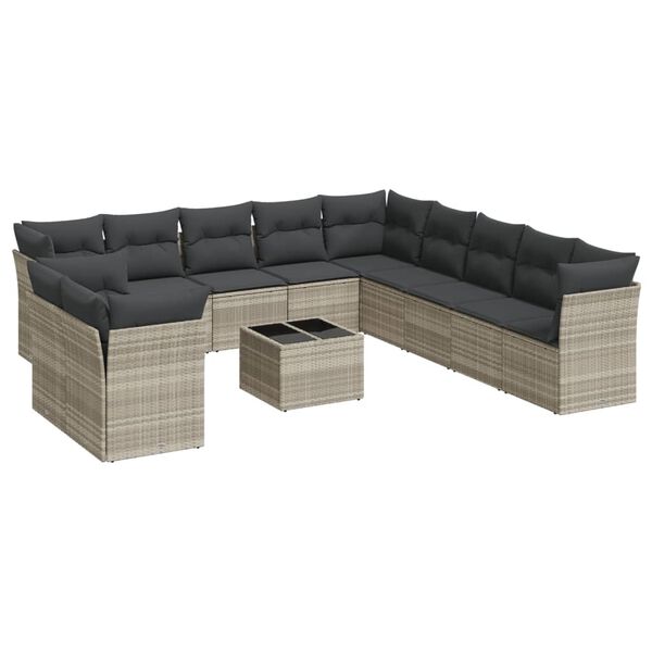 vidaXL Set Divano Giardino 12 pz con Cuscini Grigio Chiaro Polyrattan