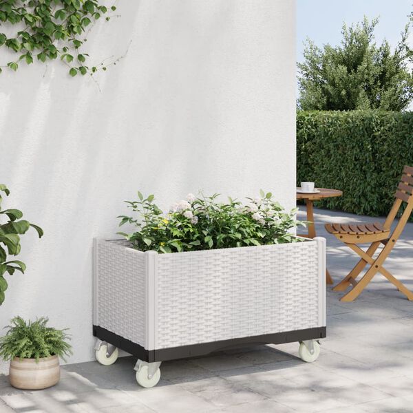 vidaXL Fioriera da Giardino con Ruote Bianca 80x50x54 cm in PP