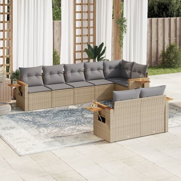 vidaXL Set Divano da Giardino 8 pz con Cuscini Beige in Polyrattan