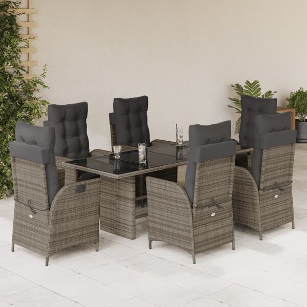 vidaXL Set da Pranzo da Giardino 7 pz con Cuscini in Polyrattan Grigio