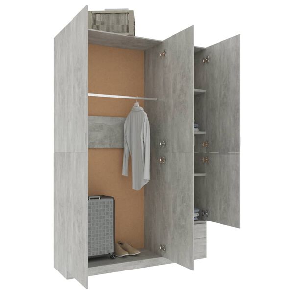 vidaXL Armadio a 3 Ante Grigio Cemento 120x50x180 cm Legno Multistrato