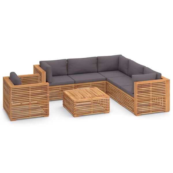 vidaXL Set Divani da Giardino 7 pz Cuscini Grigio Scuro Legno di Teak