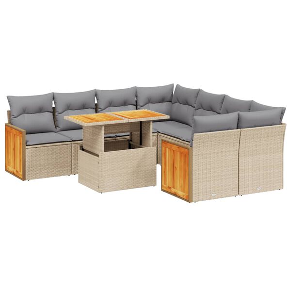 vidaXL Set Divano da Giardino 9 pz con Cuscini Beige in Polyrattan