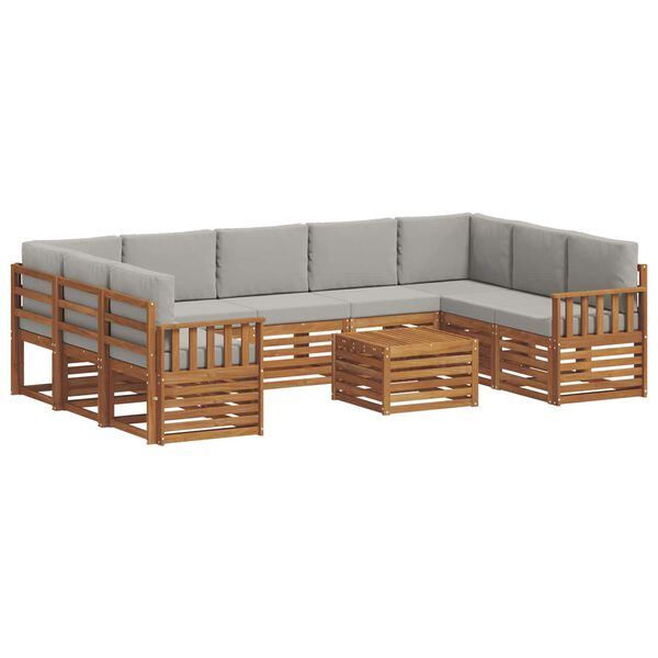 vidaXL Set divani con cuscino 10 pcs Grigio Naturale e Chiaro