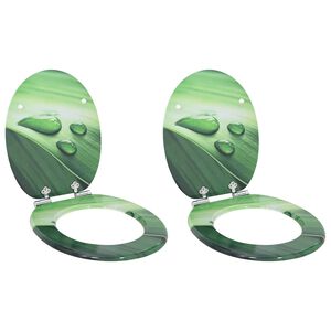 vidaXL Tavolette WC Chiusura Ammortizzata 2pz MDF Verde Goccia d'Acqua