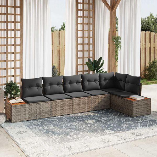 vidaXL Set Divano da Giardino con cuscino 6 pcs Grigio Polyrattan