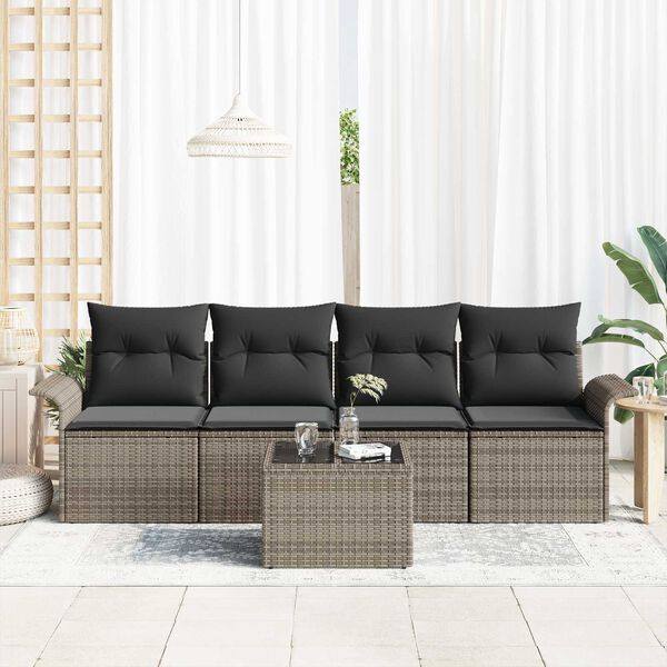 vidaXL Set di divani con cuscino 5 pcs Grigio polyrattan