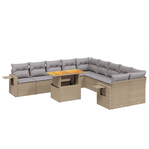 vidaXL Set Divani da Giardino 11 pz con Cuscini Beige in Polyrattan