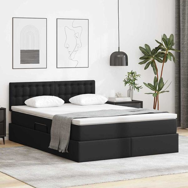 vidaXL Letto con contenitore e materasso Nero 140 x 190 cm