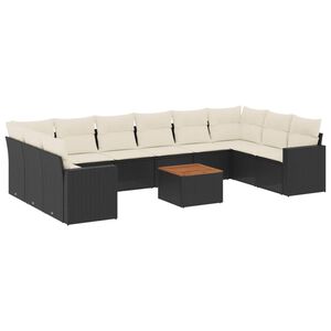vidaXL Set Divani da Giardino 11 pz con Cuscini in Polyrattan Nero