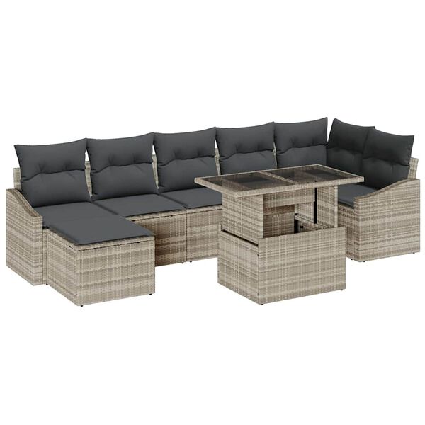 vidaXL Set Divano da Giardino 8 pcs Grigio chiaro polyrattan