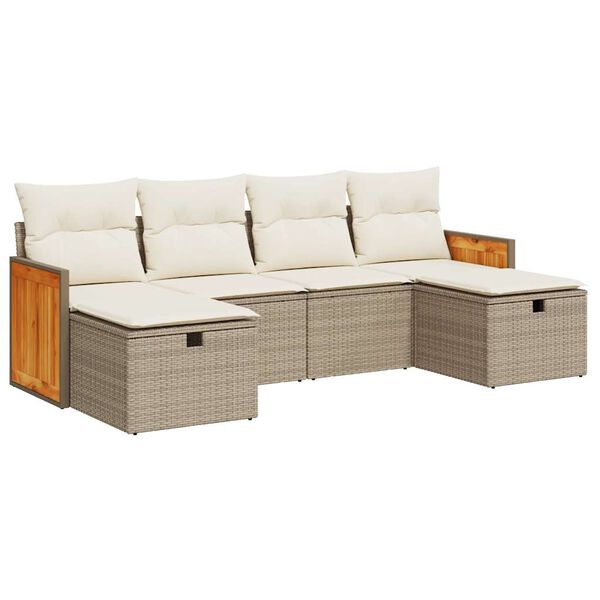 vidaXL Set Divano da Giardino 6 pz con Cuscini Beige in Polyrattan