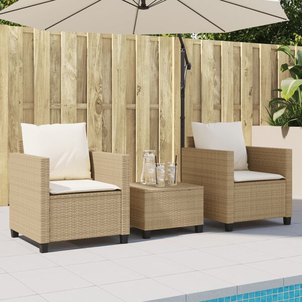 vidaXL Set da Bistrò 3 pz con Cuscini Beige in Polyrattan