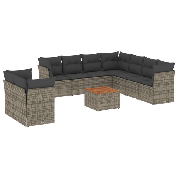 vidaXL Set Divano da Giardino 10 pz con Cuscini Grigio in Polyrattan