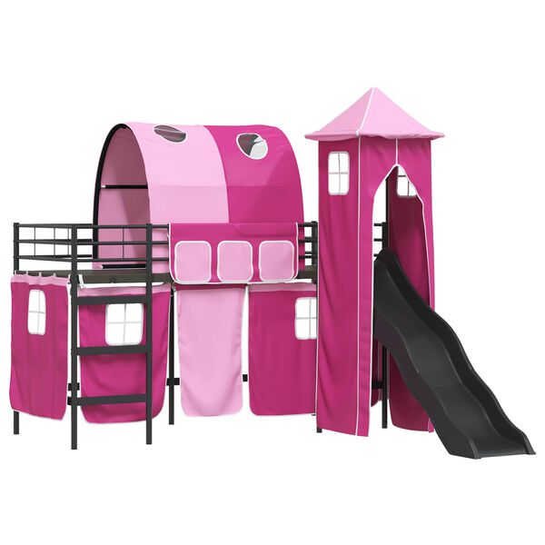 vidaXL Struttura del letto loft per bambini Nero e rosa 74,5 x 190 cm