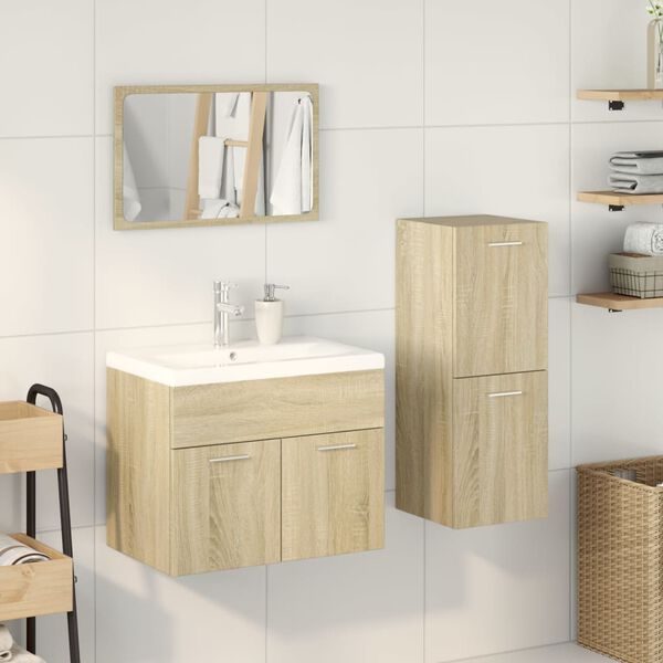 vidaXL Set Mobili da Bagno 4 pz Rovere Sonoma in Legno Multistrato